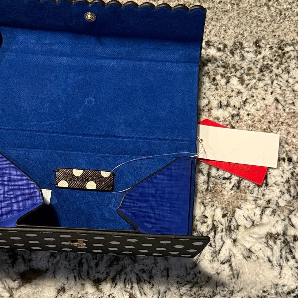Talbots Scalloped Edge Black/White Polka Dot Collapsible Eyeglass Case NWT